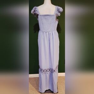 Women’s Light Blue Smocked Lace Sleeve Top XL – Cottagecore Style